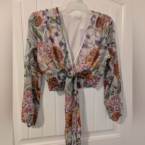 Floral Tie-Front Crop Blouse